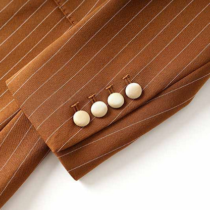 Women Caramel Pantsuit Fitted Blazer + Mid-High Rise Trousers Pantsuit Suit Formal Wear