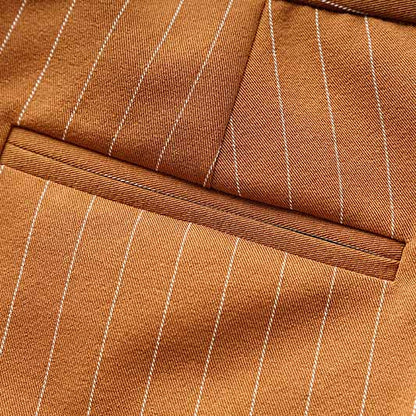 Women Caramel Pantsuit Fitted Blazer + Mid-High Rise Trousers Pantsuit Suit Formal Wear