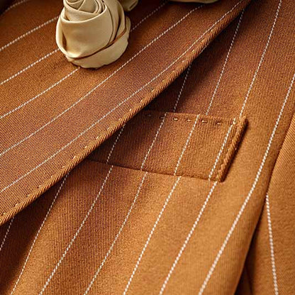 Women Caramel Pantsuit Fitted Blazer + Mid-High Rise Trousers Pantsuit Suit Formal Wear