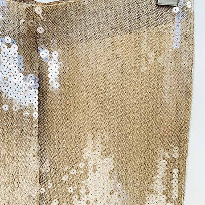 Womens Gold Bling Gold Party Pants Sparkle Sequin Stretch Mesh Flared Pants