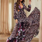 Womens Long Sleeves Dark Brown Floral-Printed Maxi Dress
