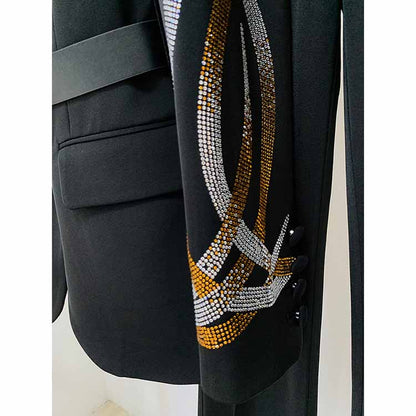 Women Formal Pantsuits With Belt hot drilling Flare Bottoms Two Pieces Pants Set