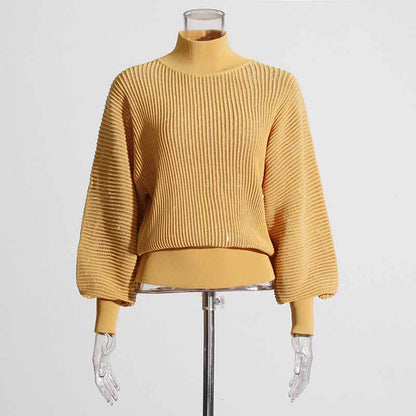 Women Stand Collar Lantern Sleeve Sweater
