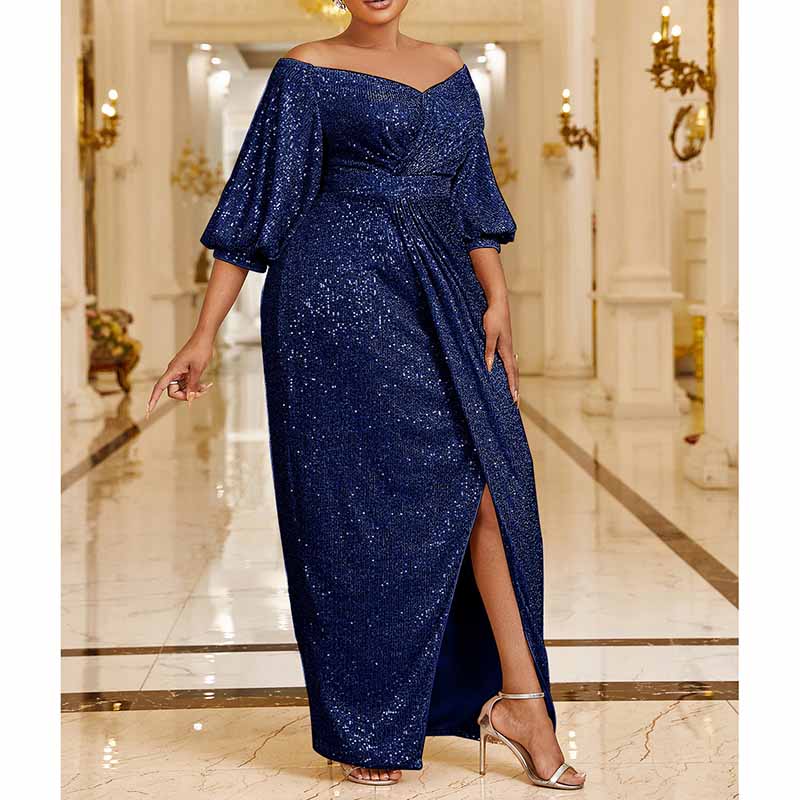 Plus Size Prom Dress In Navy Blue Sequin High Slit Maxi Dress SD Dresscode & Fashiontrends Plus Size Prom Dress In Navy Blue Sequin High Slit Maxi Dress SD Dresscode & Fashiontrends