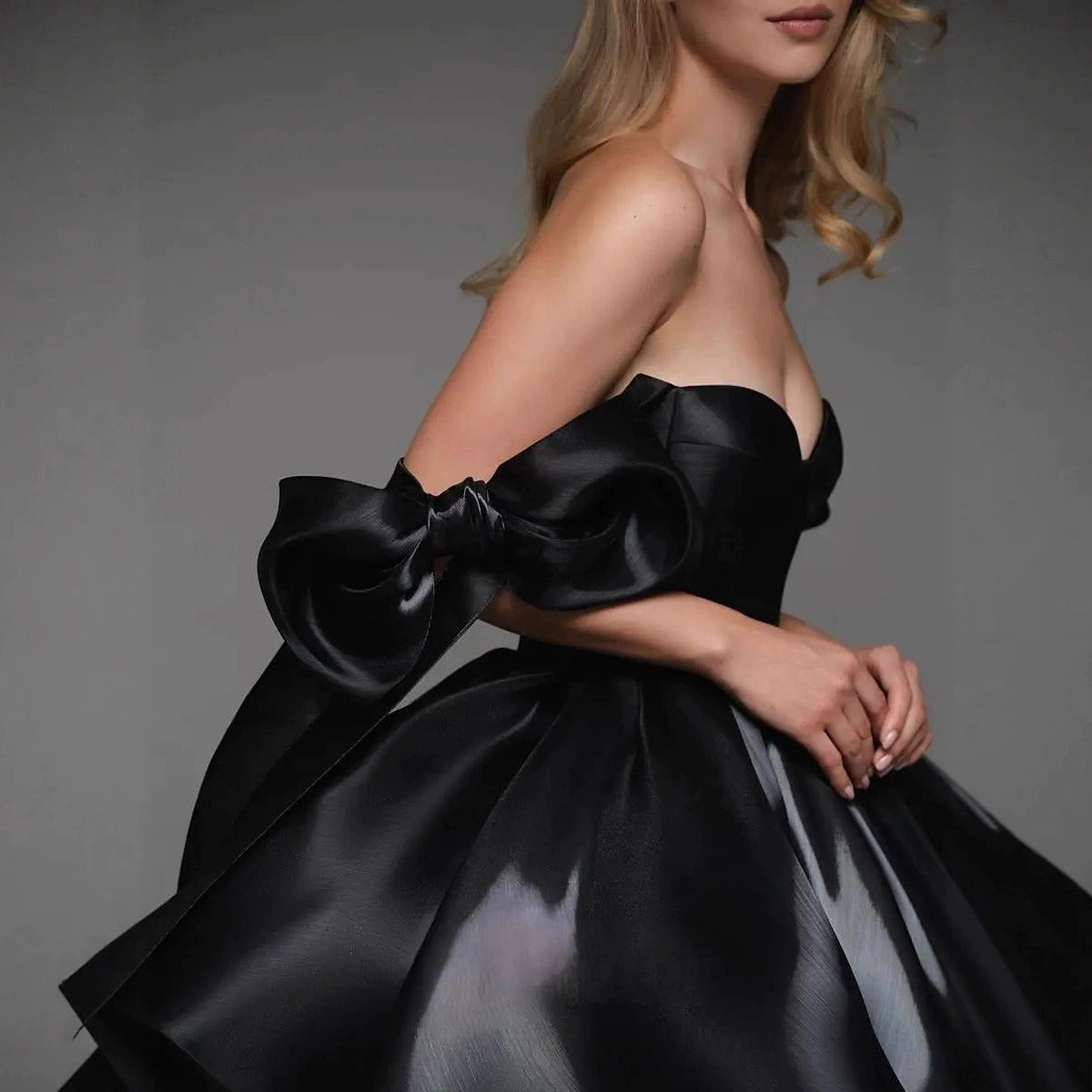 Satin Mini Dress | Off-Shoulder Sweetheart Neckline Party Dress with Attached Cape
