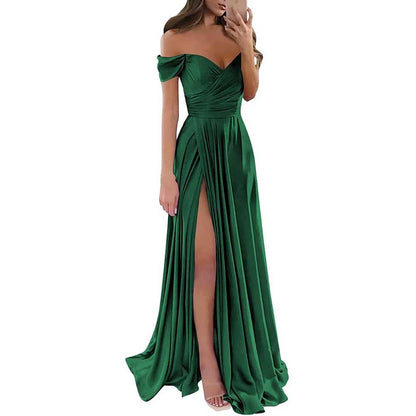 Off Satin Off The Shoulder Bridesmaid Dresses Split A Line Formal Evening Party Gown