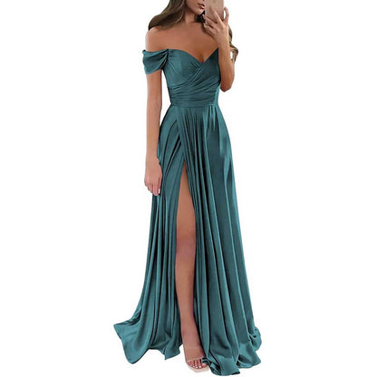 Off Satin Off The Shoulder Bridesmaid Dresses Split A Line Formal Evening Party Gown