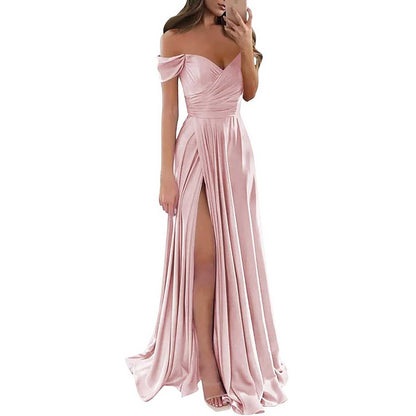 Off Satin Off The Shoulder Bridesmaid Dresses Split A Line Formal Evening Party Gown