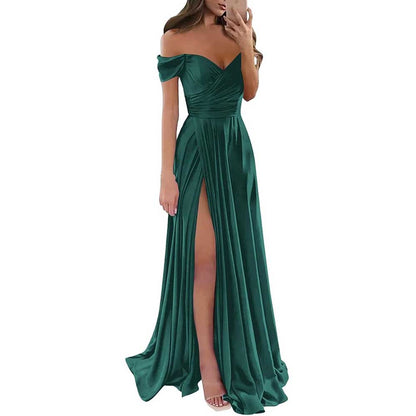 Off Satin Off The Shoulder Bridesmaid Dresses Split A Line Formal Evening Party Gown