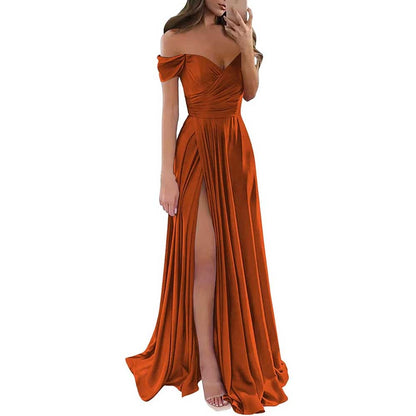 Off Satin Off The Shoulder Bridesmaid Dresses Split A Line Formal Evening Party Gown