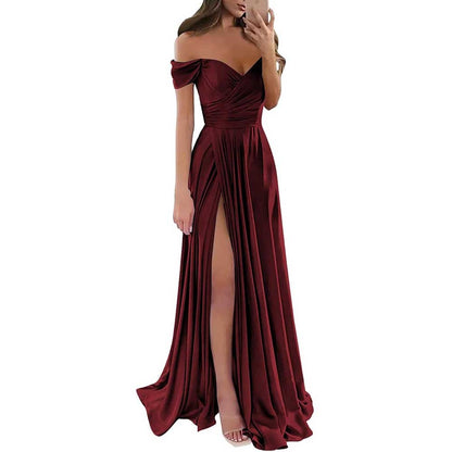 Off Satin Off The Shoulder Bridesmaid Dresses Split A Line Formal Evening Party Gown
