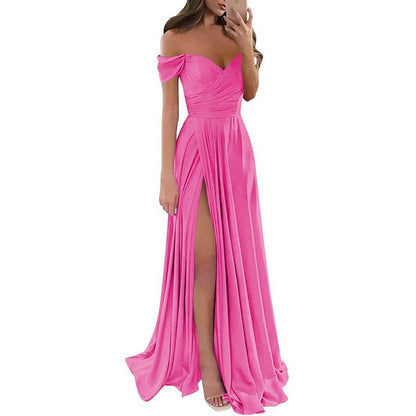 Off Satin Off The Shoulder Bridesmaid Dresses Split A Line Formal Evening Party Gown