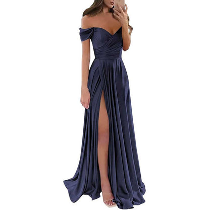 Off Satin Off The Shoulder Bridesmaid Dresses Split A Line Formal Evening Party Gown