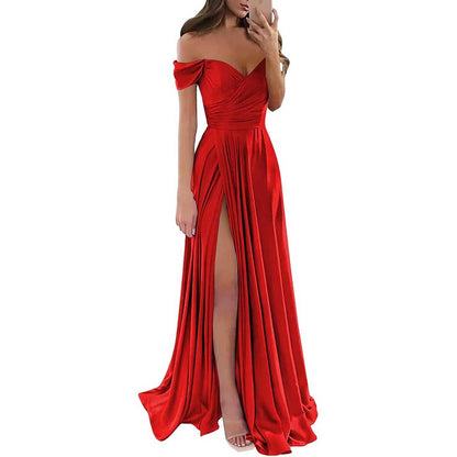 Off Satin Off The Shoulder Bridesmaid Dresses Split A Line Formal Evening Party Gown