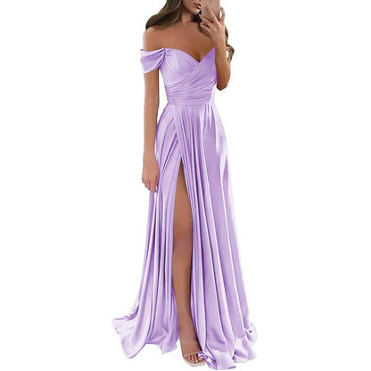 Off Satin Off The Shoulder Bridesmaid Dresses Split A Line Formal Evening Party Gown