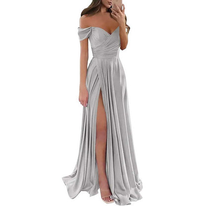 Off Satin Off The Shoulder Bridesmaid Dresses Split A Line Formal Evening Party Gown