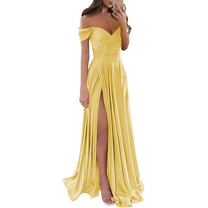 Off Satin Off The Shoulder Bridesmaid Dresses Split A Line Formal Evening Party Gown