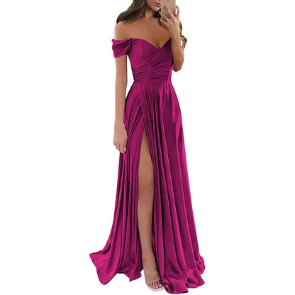 Off Satin Off The Shoulder Bridesmaid Dresses Split A Line Formal Evening Party Gown