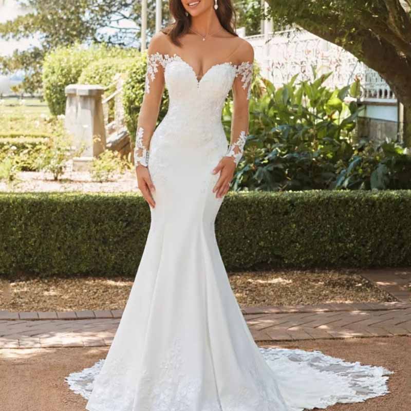 Off Shoulder Bridal Dress Elegant Lace Appliques Ball Gown Wedding Dress