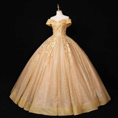 Off Shoulder Lace Beading Quinceanera Party Dress Prom Gala Evening Ball Gown