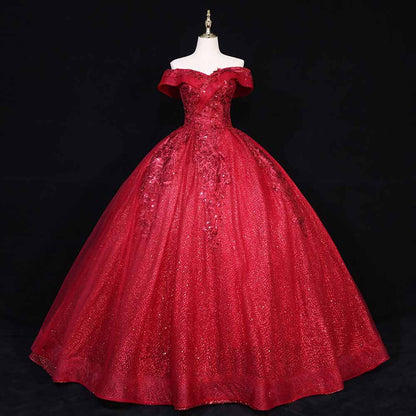 Off Shoulder Lace Beading Quinceanera Party Dress Prom Gala Evening Ball Gown