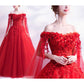 Off Shoulder Long Floral Lace Beaded Prom Wedding Dresses with Cape