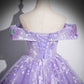 Off Shoulder Purple Tulle Lace Sweetheart Party Dress Long Prom Dress