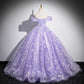 Off Shoulder Purple Tulle Lace Sweetheart Party Dress Long Prom Dress