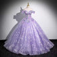 Off Shoulder Purple Tulle Lace Sweetheart Party Dress Long Prom Dress