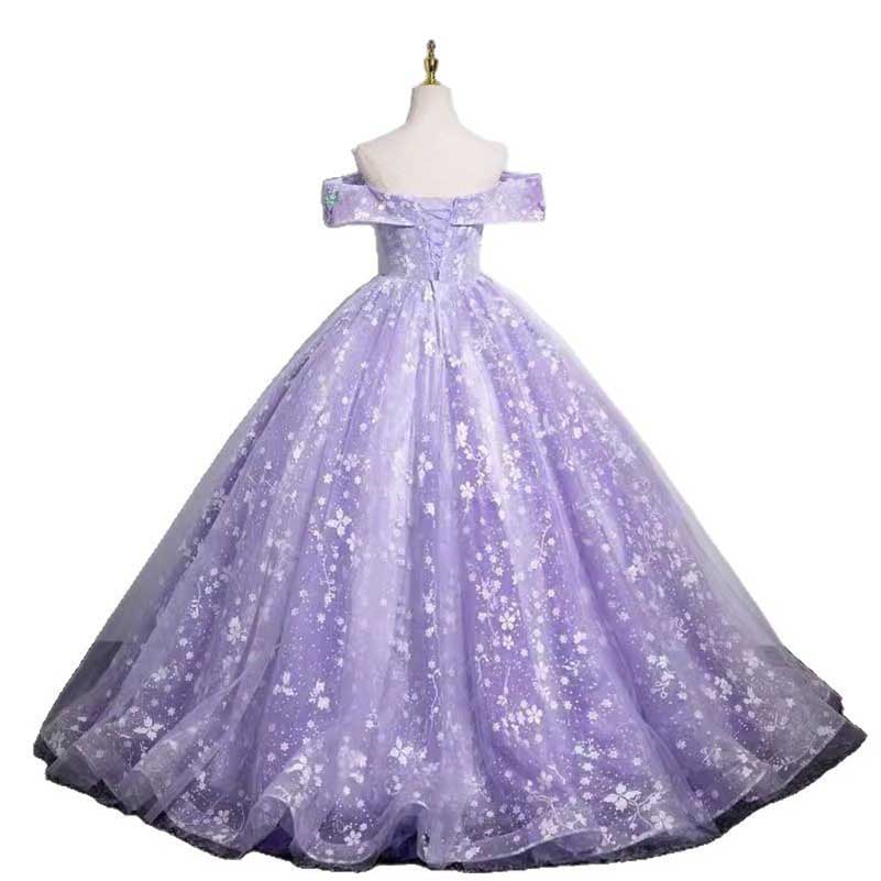 Off Shoulder Purple Tulle Lace Sweetheart Party Dress Long Prom Dress