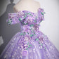 Off Shoulder Purple Tulle Lace Sweetheart Party Dress Long Prom Dress