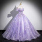 Off Shoulder Purple Tulle Lace Sweetheart Party Dress Long Prom Dress