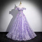 Off Shoulder Purple Tulle Lace Sweetheart Party Dress Long Prom Dress