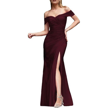 Off Shoulder Satin Bridesmaid Dresses Mermaid Prom Dress High Split Wedding Ball Gowns