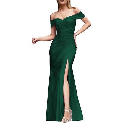Off Shoulder Satin Bridesmaid Dresses Mermaid Prom Dress High Split Wedding Ball Gowns