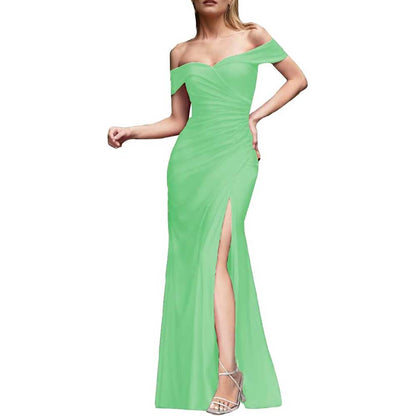 Off Shoulder Satin Bridesmaid Dresses Mermaid Prom Dress High Split Wedding Ball Gowns
