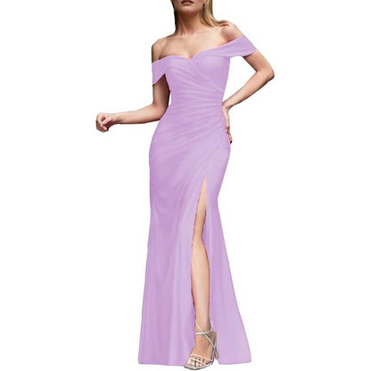 Off Shoulder Satin Bridesmaid Dresses Mermaid Prom Dress High Split Wedding Ball Gowns