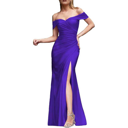 Off Shoulder Satin Bridesmaid Dresses Mermaid Prom Dress High Split Wedding Ball Gowns