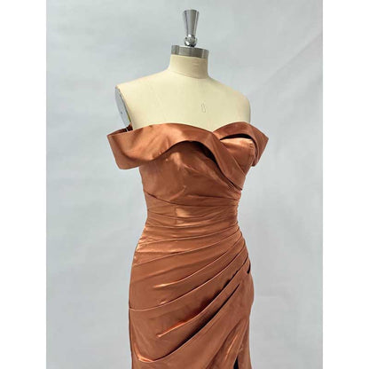 Off Shoulder Satin Bridesmaid Dresses Mermaid Prom Dress High Split Wedding Ball Gowns