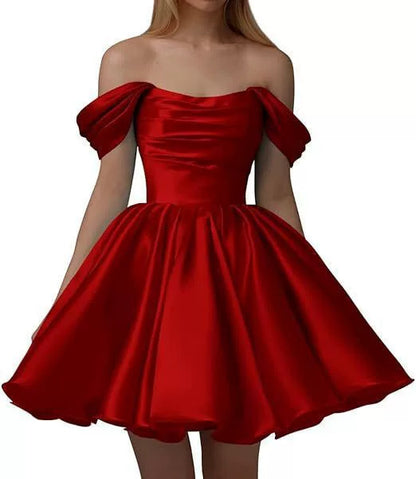 Home Coming Dress Off Shoulder Satin Cocktail Dress – Elegant Party & Prom Dress