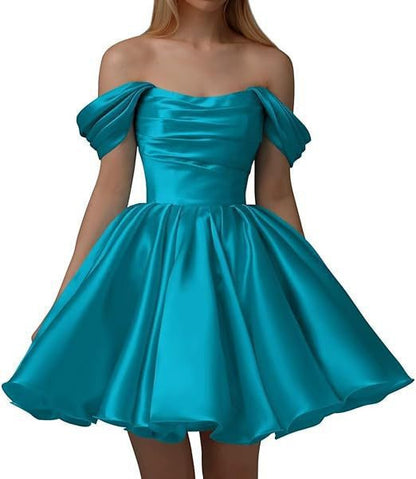 Home Coming Dress Off Shoulder Satin Cocktail Dress – Elegant Party & Prom Dress