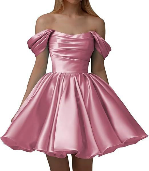 Home Coming Dress Off Shoulder Satin Cocktail Dress – Elegant Party & Prom Dress