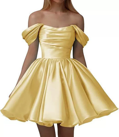 Home Coming Dress Off Shoulder Satin Cocktail Dress – Elegant Party & Prom Dress