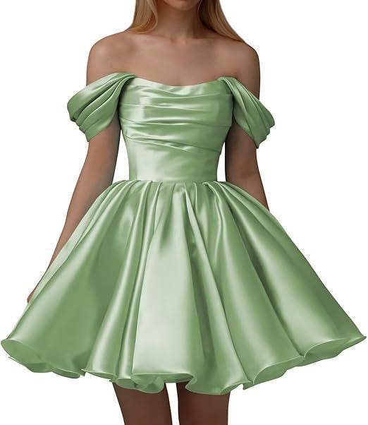 Home Coming Dress Off Shoulder Satin Cocktail Dress – Elegant Party & Prom Dress