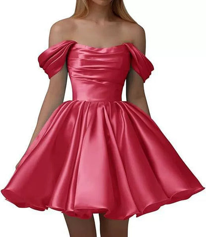 Home Coming Dress Off Shoulder Satin Cocktail Dress – Elegant Party & Prom Dress