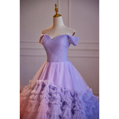 Off Shoulder Tulle Ruffle Prom Dress with Sweetheart Neckline