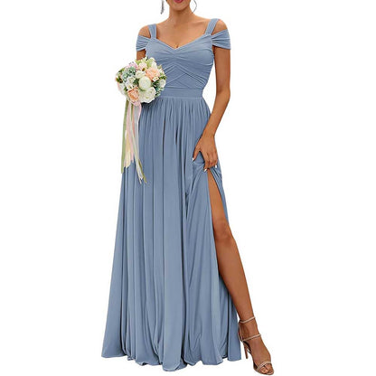 Off The Shoulder Chiffon Bridesmaid Dresses A Line Formal Dress Long Evening Gown