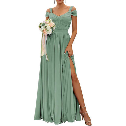 Off The Shoulder Chiffon Bridesmaid Dresses A Line Formal Dress Long Evening Gown