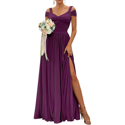 Off The Shoulder Chiffon Bridesmaid Dresses A Line Formal Dress Long Evening Gown