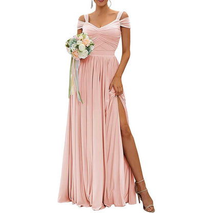 Off The Shoulder Chiffon Bridesmaid Dresses A Line Formal Dress Long Evening Gown